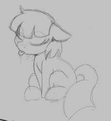 Size: 760x826 | Tagged: safe, artist:lockheart, earth pony, pony, cute, eyes closed, female, floppy ears, gray background, grayscale, mare, monochrome, simple background, sitting, sketch, solo, tongue out