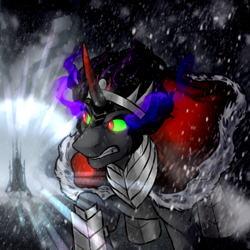 Size: 1024x1024 | Tagged: safe, artist:not-ordinary-pony, derpibooru exclusive, king sombra, the crystal empire 10th anniversary, g4, the crystal empire, blizzard, crystal empire, snow, snowfall, solo