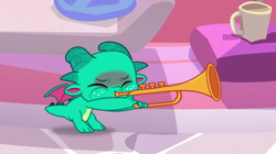 Size: 3300x1851 | Tagged: safe, screencap, sparky sparkeroni, dragon, g5, making a meal of it, my little pony: tell your tale, spoiler:g5, spoiler:my little pony: tell your tale, spoiler:tyts01e35, musical instrument, trumpet