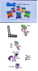 Size: 348x650 | Tagged: safe, spike, twilight sparkle, pony, unicorn, g4, season 3, comic, gak, heart, heart eyes, text, toy, wingding eyes