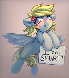 Size: 1087x1230 | Tagged: safe, artist:chaosangeldesu, derpy hooves, pegasus, pony, g4, :o, blushing, cross-popping veins, cute, derpabetes, emanata, engrish, female, flying, holding, mare, misspelling, open mouth, paper, simple background, solo