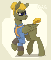 Size: 2323x2727 | Tagged: safe, artist:uliovka, oc, oc only, oc:donnik, pegasus, pony, fallout equestria, fallout, glasses, green background, high res, male, pegasus oc, simple background, solo, stallion