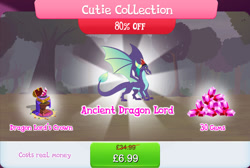 Size: 1267x852 | Tagged: safe, gameloft, gaius, dragon, g4, my little pony: magic princess, ancient dragon lord, bundle, costs real money, crown, cutie collection, dragon lord, english, gem, horns, jewelry, large wings, male, numbers, regalia, sale, solo, spread wings, text, trap, tree, wings