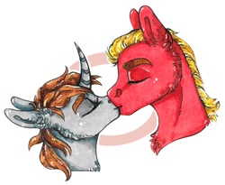 Size: 1280x1051 | Tagged: safe, artist:skior, sprout cloverleaf, oc, oc:littlepip, earth pony, pony, unicorn, fallout equestria, g5, crack shipping, curved horn, duo, horn, kiss on the lips, kissing, shipping