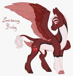 Size: 1037x1080 | Tagged: safe, artist:skior, oc, oc:smoldering ruby, pegasus, pony, colored wings, multicolored wings, simple background, solo, white background, wings