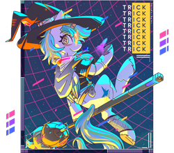 Size: 2816x2480 | Tagged: safe, artist:wavecipher, oc, oc only, oc:siriusnavigator, oc:siriusnavigator(alicorn), alicorn, cyborg, pony, broom, cyberpunk, hat, high res, solo, witch, witch hat