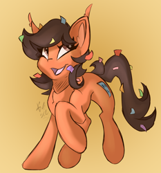 Size: 1400x1500 | Tagged: safe, artist:starcasteclipse, oc, oc only, earth pony, pony, orange background, simple background, smiling, solo