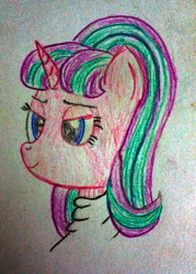 Size: 2533x3537 | Tagged: safe, artist:mildgyth, derpibooru exclusive, starlight glimmer, ziragshabdarverse, g4, bust, clothes, high res, lidded eyes, portrait, s5 starlight, smiling, solo, traditional art