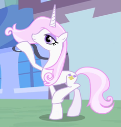 Size: 531x560 | Tagged: safe, edit, edited screencap, screencap, fleur-de-lis, pony, unicorn, g4, sweet and elite, cropped, female, horn, looking forward, mare, pose, raised hoof, raised leg, slender, solo, thin