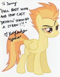 Size: 1262x1638 | Tagged: safe, edit, vector edit, spitfire, pegasus, pony, g4, the washouts (episode), autograph, female, kelly metzger, raised eyebrow, solo, vector