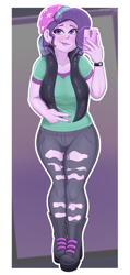 Size: 2000x4200 | Tagged: safe, artist:lazier_boi, artist:mrcakesboi, starlight glimmer, human, equestria girls, g4, beanie, blushing, breasts, busty starlight glimmer, cellphone, chubby, clothes, collarbone, cute, ear piercing, earring, female, glimmerbetes, hat, jewelry, lipstick, looking at you, makeup, peace sign, phone, piercing, selfie, shoes, smartphone, smiling, solo, torn clothes, watch, wristwatch