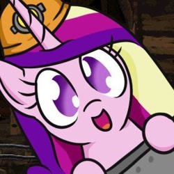 Size: 280x280 | Tagged: safe, artist:jargon scott, princess cadance, alicorn, pony, g4, cute, cutedance, female, helmet, hi anon, looking at you, mare, meme, minecart, mining helmet, no pupils, open mouth, open smile, smiling, smiling at you, solo