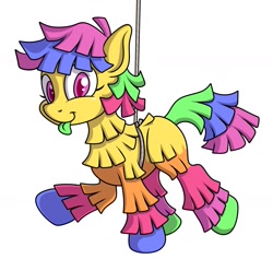 Size: 1285x1220 | Tagged: safe, artist:transformartive, oc, oc only, oc:fiesta, object pony, original species, piñata pony, pony, piñata, ponified, rope, simple background, solo, tongue out, white background