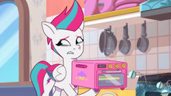 Size: 3072x1727 | Tagged: safe, screencap, zipp storm, pegasus, pony, g5, making a meal of it, my little pony: tell your tale, spoiler:g5, spoiler:my little pony: tell your tale, spoiler:tyts01e35, easybake oven, female, high res, mare, oven, solo, stove, youtube link