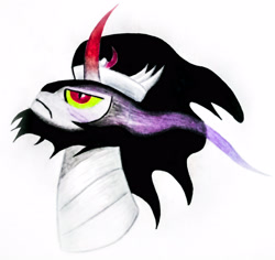Size: 3059x2883 | Tagged: safe, artist:count oxymagomedov sear, king sombra, pony, unicorn, the crystal empire 10th anniversary, g4, beard, bust, facial hair, glowing, glowing eyes, high res, horn, male, simple background, solo, stallion, traditional art, white background