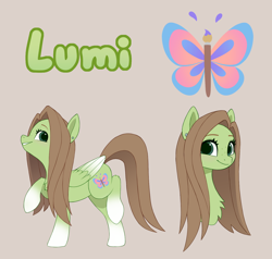 Size: 1368x1303 | Tagged: safe, artist:luminousdazzle, oc, oc only, oc:lumina, pegasus, pony, coat markings, colored wings, cutie mark, ear piercing, female, freckles, gradient hooves, gradient legs, gradient wings, long mane, looking at you, mare, pegasus oc, piercing, reference sheet, smiling, smiling at you, socks (coat markings), solo, wings
