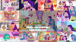 Size: 1978x1111 | Tagged: safe, edit, edited screencap, editor:quoterific, screencap, hitch trailblazer, izzy moonbow, pipp petals, queen haven, sparky sparkeroni, sunny starscout, zipp storm, dragon, earth pony, pegasus, pony, unicorn, g5, making a meal of it, my little pony: tell your tale, spoiler:g5, spoiler:my little pony: tell your tale, spoiler:tyts01e35, bright canny (g5), female, mane five, mane stripe sunny, mare