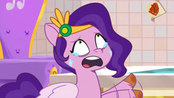 Size: 3072x1727 | Tagged: safe, screencap, pipp petals, pegasus, pony, g5, making a meal of it, my little pony: tell your tale, spoiler:g5, spoiler:my little pony: tell your tale, spoiler:tyts01e35, crying, drama queen pipp, female, high res, mare, open mouth, pinpoint eyes, sad, solo, youtube link