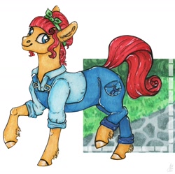 Size: 1280x1274 | Tagged: safe, artist:skior, torque wrench, earth pony, pony, g4, clothes, female, mare, raised hoof, solo
