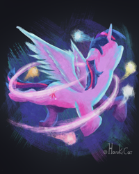 Size: 2000x2500 | Tagged: safe, artist:harukiicat, twilight sparkle, alicorn, pony, g4, flying, high res, painting, signature, solo, spread wings, twilight sparkle (alicorn), wings