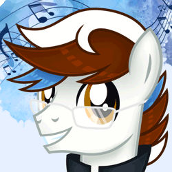 Size: 500x500 | Tagged: safe, artist:jennieoo, oc, oc:soul beat, pegasus, pony, animated, avatar, blinking, commission, glasses, icon, looking at you, simple background, smiling, smiling at you, solo, vector