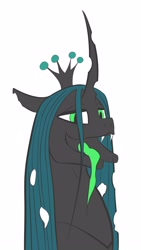 Size: 2160x3840 | Tagged: safe, artist:felfox, queen chrysalis, changeling, changeling queen, g4, fangs, female, high res, lidded eyes, long tongue, looking at you, open mouth, simple background, solo, tongue out, white background