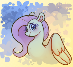 Size: 2688x2448 | Tagged: safe, artist:1racat, fluttershy, pegasus, pony, g4, abstract background, aside glance, blushing, bust, female, folded wings, high res, looking at you, partially open wings, shy, smiling, solo, wings