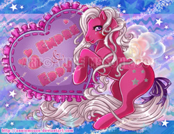 Size: 700x540 | Tagged: safe, artist:anniemsson, hollywood (g1), flutter pony, pony, g1, 2008, blue background, commission, commissioner:baby snoozy, female, mare, obtrusive watermark, simple background, solo, stars, watermark