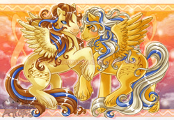 Size: 800x550 | Tagged: safe, artist:anniemsson, pegasus, pony, g1, blushing, female, male, mare, stallion
