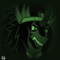 Size: 1080x1080 | Tagged: safe, artist:flutteryaylove, king sombra, pony, the crystal empire 10th anniversary, g4, green background, simple background, smiling