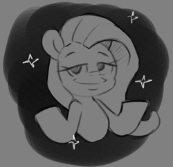 Size: 1022x987 | Tagged: safe, artist:talimingi, fluttershy, pegasus, pony, g4, female, grayscale, looking at you, mare, monochrome, shrug, smiling, smiling at you, smug, smugshy, solo, sparkles