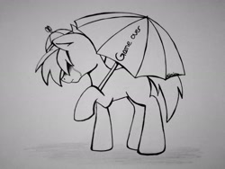 Size: 2080x1560 | Tagged: safe, artist:mimicproductions, button mash, earth pony, g4, colt, crying, foal, game over, hat, hidden eyes, male, propeller hat, umbrella