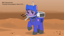 Size: 1280x720 | Tagged: safe, artist:eagle1division, twilight sparkle, pony, unicorn, g4, astronaut, bag, drinking, female, mare, mars, saddle bag, solo, space, spacesuit, unicorn twilight