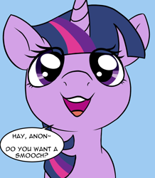 Size: 1302x1491 | Tagged: safe, artist:axlearts, twilight sparkle, pony, g4, bronybait, cute, dialogue, faic, implied anon, implied kissing, looking at you, simple background, solo, talking to viewer, twiabetes