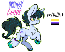 Size: 640x518 | Tagged: safe, artist:kreeeeeez, oc, oc only, oc:drowsy geode, earth pony, pony, bracelet, chest fluff, coat markings, colored hooves, ear piercing, earring, earth pony oc, facial hair, g5 oc, jewelry, messy mane, nonbinary, nonbinary pride flag, outline, piercing, pride, pride flag, pronouns, reddit, simple background, solo, transparent background, unshorn fetlocks