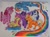 Size: 3631x2655 | Tagged: safe, artist:dankpegasista, applejack, fluttershy, pinkie pie, rainbow dash, rarity, twilight sparkle, alicorn, earth pony, pegasus, pony, unicorn, g4, applejack's hat, cloud, cowboy hat, flying, group photo, happy, hat, high res, mane six, painting, rainbow, traditional art, twilight sparkle (alicorn)