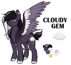 Size: 750x688 | Tagged: safe, artist:duskysketch, oc, oc:cloudy gem, pegasus, pony, cutie mark, ear piercing, earring, female, hair over one eye, jewelry, mare, pegasus oc, piercing, reference sheet, simple background, solo, white background