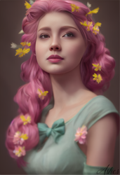 Size: 3328x4864 | Tagged: safe, artist:my-little-pop-artist, fluttershy, human, g4, clothes, female, flower, flower in hair, humanized, realistic, solo