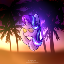 Size: 1000x1000 | Tagged: safe, artist:rejiser, starlight glimmer, pony, unicorn, g4, bust, chest fluff, female, palm tree, solo, sunglasses, tree