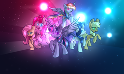 Size: 2500x1500 | Tagged: safe, artist:rejiser, applejack, fluttershy, pinkie pie, rainbow dash, rarity, twilight sparkle, alicorn, earth pony, pegasus, pony, unicorn, g4, female, mane six, twilight sparkle (alicorn)