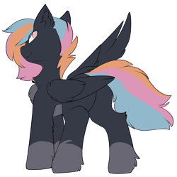 Size: 1847x1842 | Tagged: safe, artist:beardie, oc, oc only, oc:onyx lighthoof, pegasus, pony, butt, butt fluff, chest fluff, commission, hoof fluff, male, pegasus oc, plot, simple background, solo, stallion, standing, transparent background, wings
