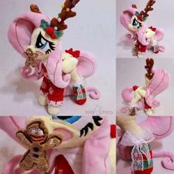 Size: 1564x1564 | Tagged: safe, artist:ponyplushiee, fluttershy, pegasus, pony, g4, antlers, gingerbread man, irl, photo, plushie, reindeer antlers, solo