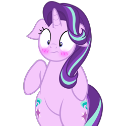 Size: 5044x5208 | Tagged: safe, alternate version, artist:mrvector, starlight glimmer, pony, unicorn, g4, bipedal, blushing, both cutie marks, chubby, cute, female, floppy ears, frown, glimmerbetes, hind legs, mare, raised leg, simple background, solo, transparent background, wide hips