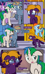 Size: 1920x3168 | Tagged: safe, artist:alexdti, rainbow dash, twilight sparkle, oc, oc:brainstorm (alexdti), oc:purple creativity, oc:star logic, alicorn, pegasus, pony, unicorn, comic:quest for friendship, g4, comic, crying, dialogue, ears back, female, flying, folded wings, glasses, high res, hooves, horn, husband and wife, looking at each other, looking at someone, looking back, male, mare, narrowed eyes, open mouth, open smile, pegasus oc, pinpoint eyes, raised hoof, raised leg, shadow, smiling, speech bubble, spread wings, stallion, standing, tail, twilight sparkle (alicorn), two toned mane, two toned tail, underhoof, unicorn oc, wings