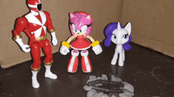Size: 1282x720 | Tagged: safe, artist:dex stewart, rarity, human, pony, unicorn, anthro, g4.5, amy rose, animated, campfire, carter grayson, power rangers, power rangers lightspeed rescue, sonic the hedgehog (series), sound, stop motion, toy, webm