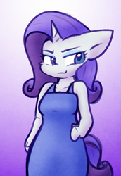 Size: 601x874 | Tagged: safe, artist:zutcha, rarity, unicorn, anthro, g4, clothes, cute, dress, female, gradient background, hand on hip, lidded eyes, raribetes, solo