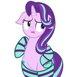 Size: 5044x5208 | Tagged: safe, alternate version, artist:mrvector, starlight glimmer, pony, unicorn, g4, bipedal, both cutie marks, chubby, clothes, cute, female, floppy ears, frown, glimmerbetes, mare, raised leg, simple background, socks, solo, striped socks, transparent background, wide hips