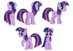 Size: 4961x3508 | Tagged: safe, artist:culu-bluebeaver, twilight sparkle, pony, unicorn, g4, season 1, butt, digital, female, plot, png, reference, reference sheet, show accurate, simple background, smiling, solo, transparent background, twibutt, unicorn twilight, vector