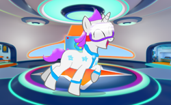 Size: 1649x1017 | Tagged: safe, artist:starlandkrewfanatic, pony, unicorn, base used, cbeebies, dancing, go jetters, ponified, ubercorn, visor