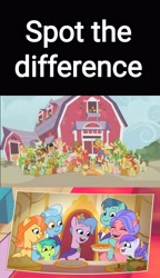 Size: 2160x3745 | Tagged: safe, edit, edited screencap, screencap, apple bloom, applejack, big macintosh, queen haven, earth pony, pegasus, pony, apple family reunion, g4, g5, my little pony: tell your tale, panic on harvest & hugs day, season 3, spoiler:g5, spoiler:my little pony: tell your tale, spoiler:tyts01e35, apple family member, female, high res, mare, op is on drugs, spot the difference